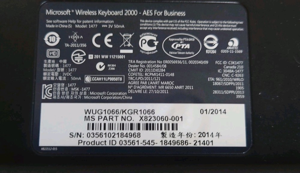 Microsoft Wireless Desktop 2000 Keyboard Mouse USB Dongle Combo Tested Works