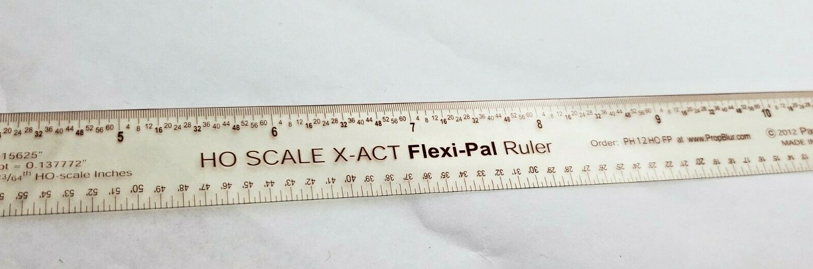 HO Ruler - Clear Accurate Flexible Polyester w/Sepia hatchmarks 12"L x 3/4"W USA