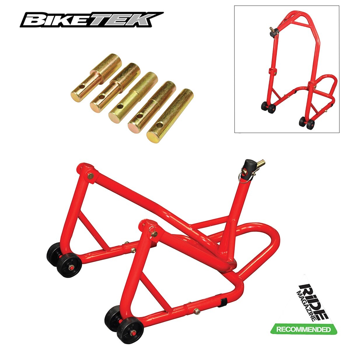 BikeTek Series 3 Track Motorcycle Head Lift Motorbike Front Paddock Stand Red