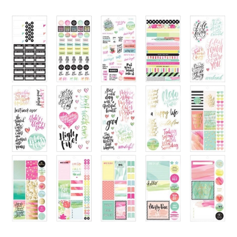 Happy Planner Watercolor 1078 Pieces Sticker Sheets