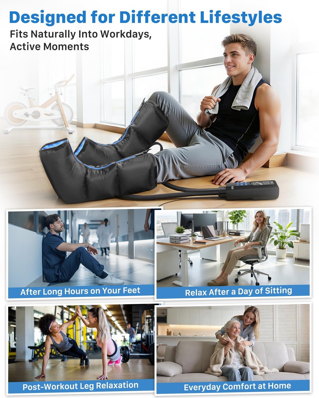 Air Compression Leg Massager with Heat : MUSUGY Sequential Foot and Calf Mass...