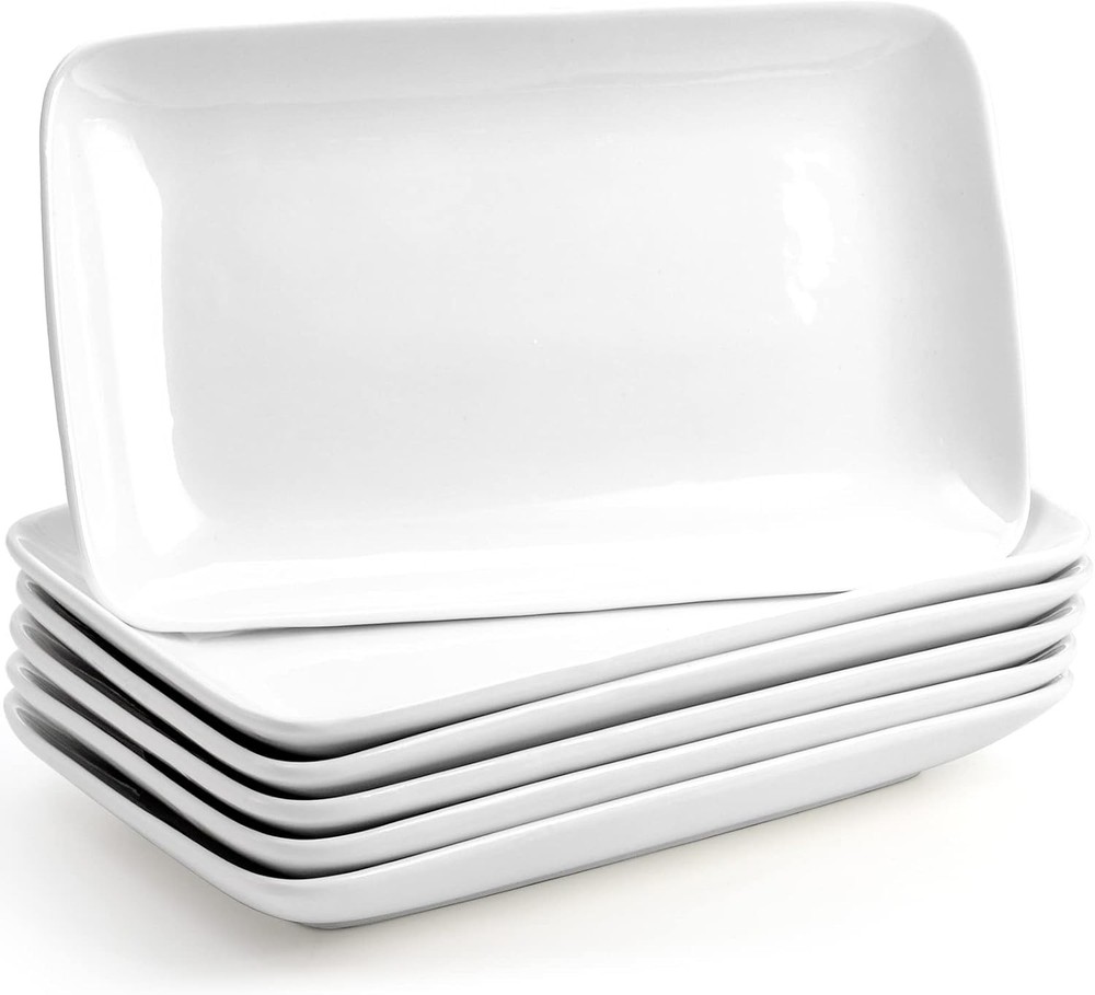 Foraine Rectangular Salad Plates, 10 Inch White Porcelain Dert
