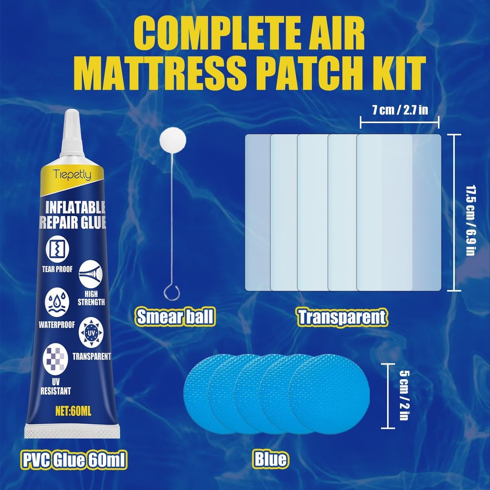 Air Mattress Patch Kit, Waterproof Pool Liner Patch Kit, HighStrength PVC Rep...