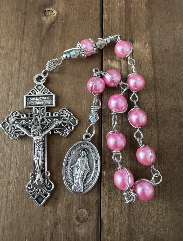 Immaculate Conception Single Decade Rosary, Pink Rosary-Handmade