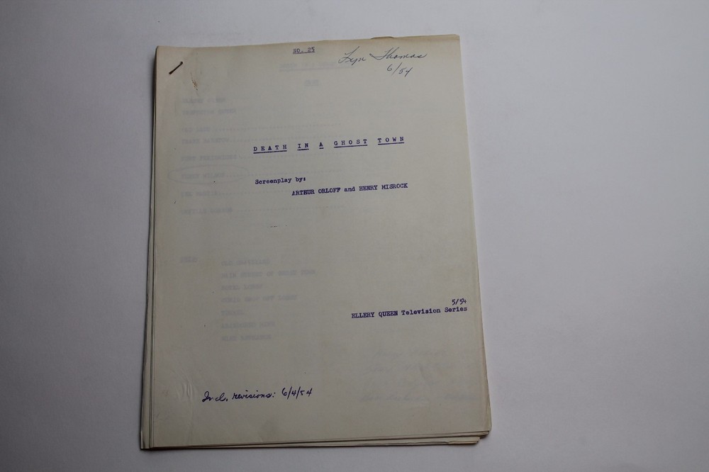 ELLERY QUEEN / Arthur E. Orloff Unproduced Episode 1954 TV Series Script