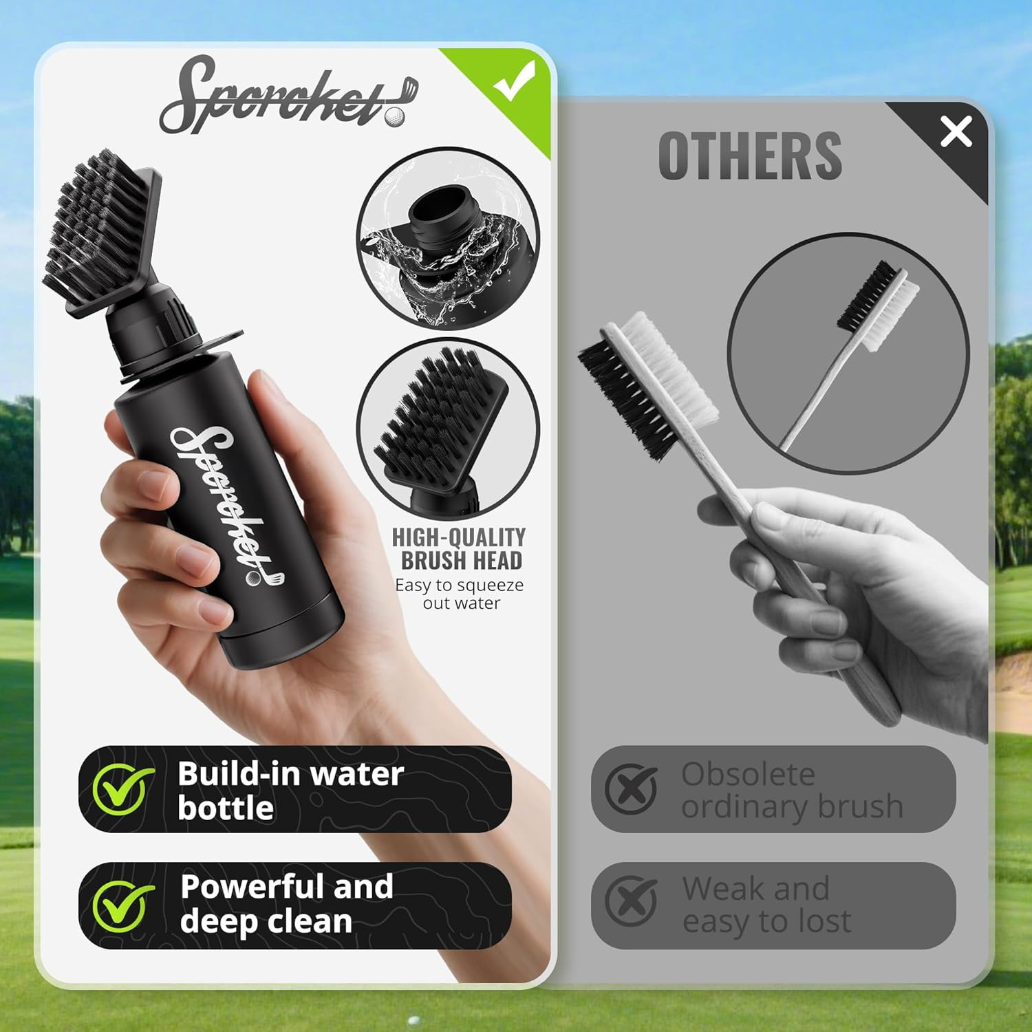 Pro Golf Club Brush Cleaner with Multi Purpose Heavy Duty Retractable Clamp and