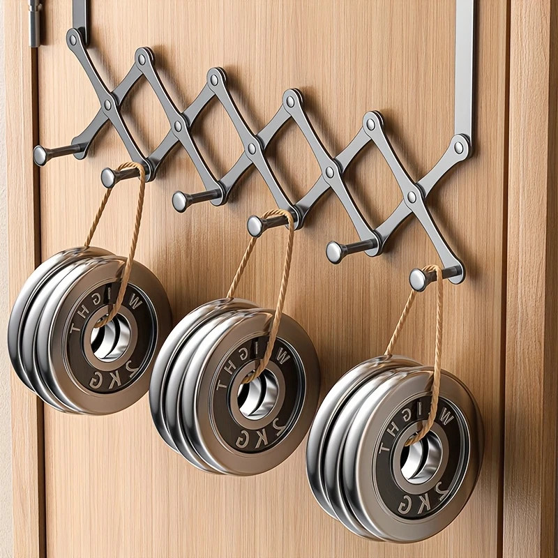 Retractable Over The Door Hook Rack - 6-Hook Expandable Hanger-Space-Saving