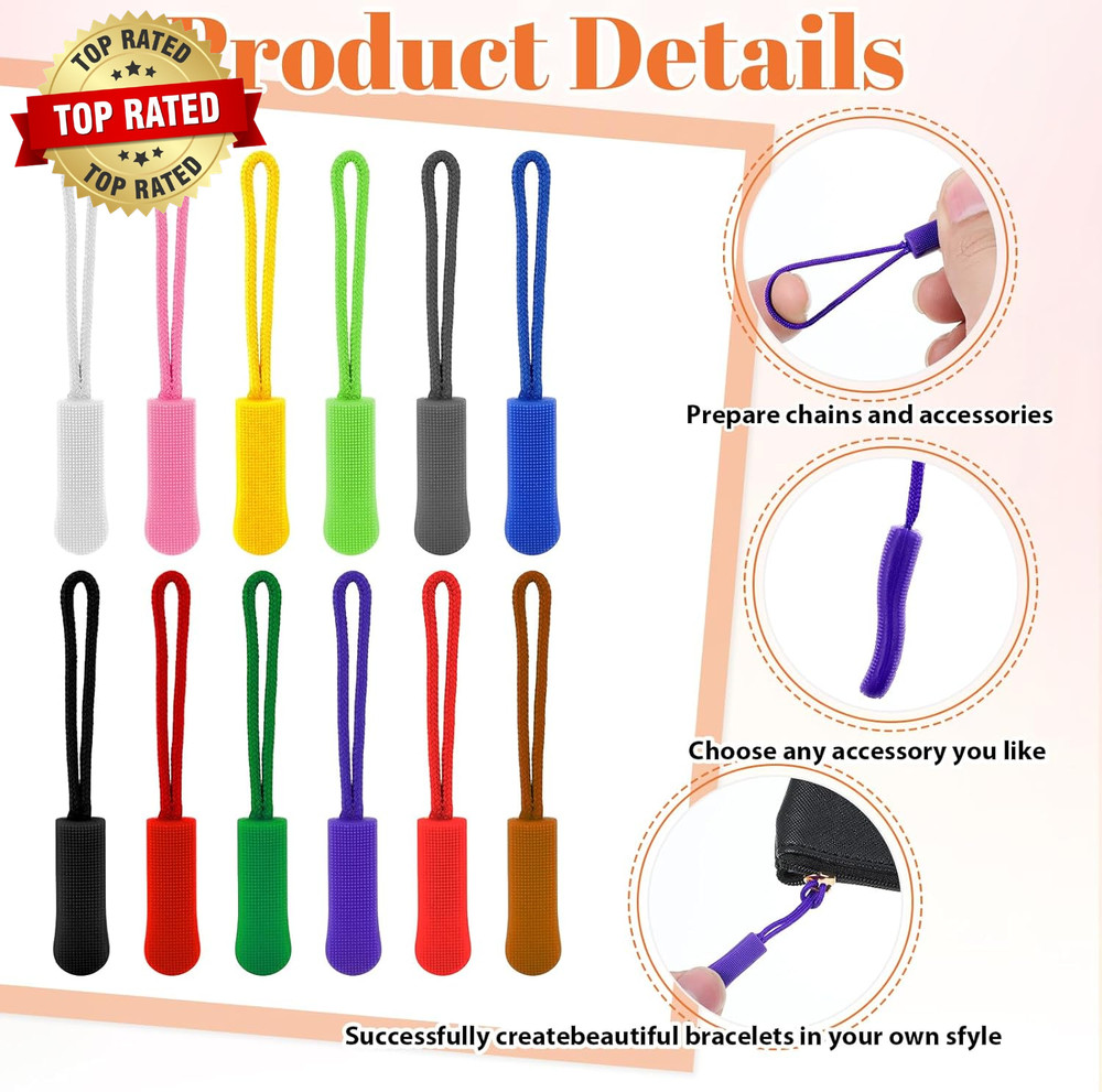 120 Pcs Zipper Pull Replacement Strong Cord Fixer Zippers Pulls Zipper Pull Tabs