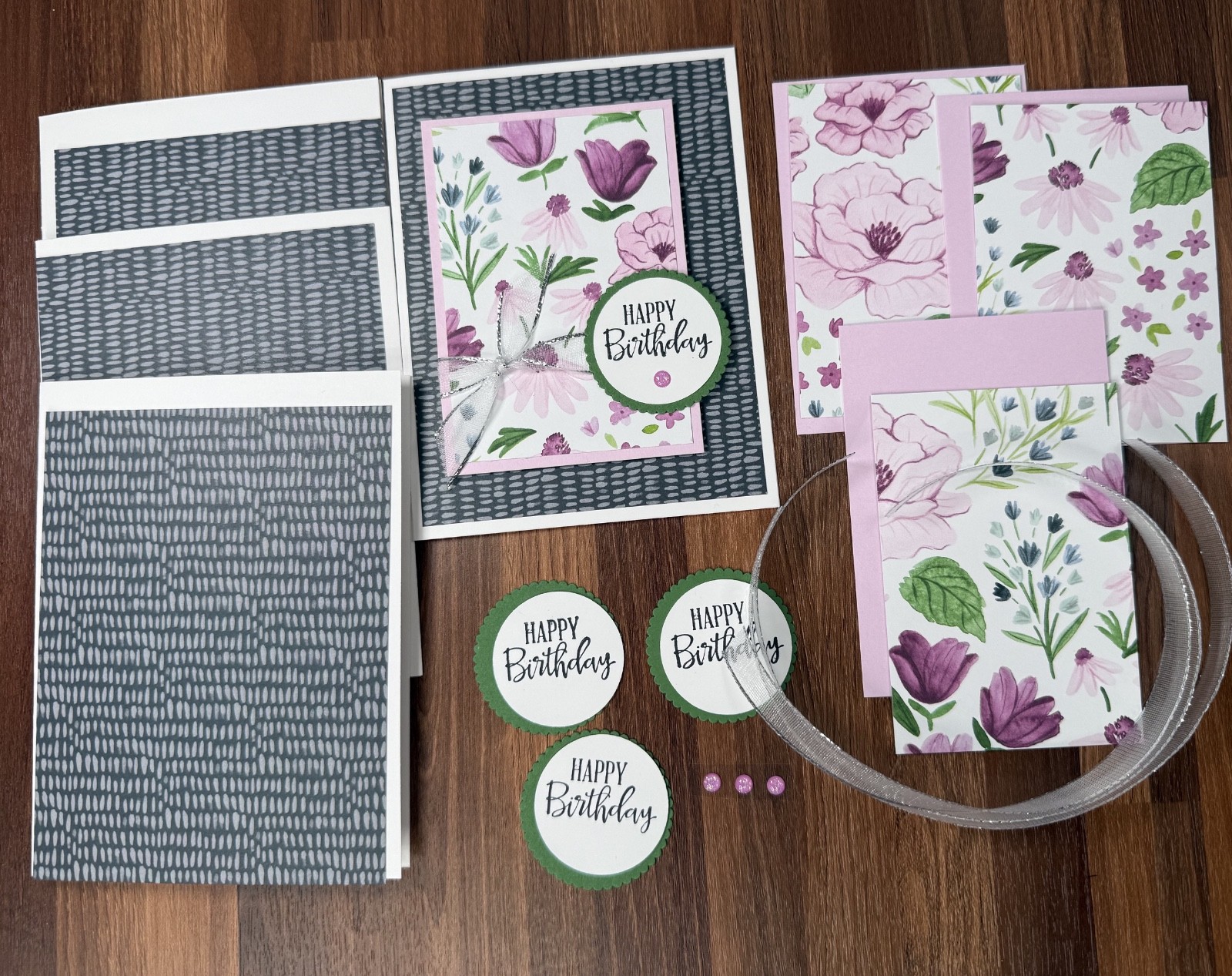 Stampin Up Card Kit Happy Birthday Florals in Bloom DSP - Makes 4 Cards