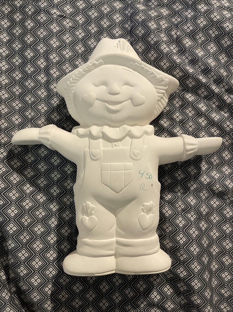3 Two Sided White 8” Ceramic Scarecrow Statues Ready To Paint