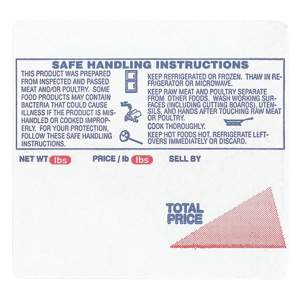 White Globe Thermal Printer Label with Safe Handling Instructions Red/Blue