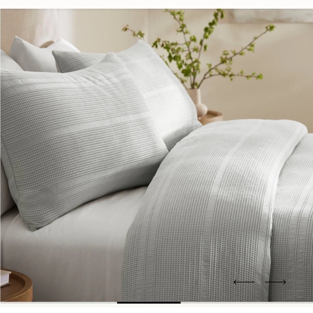 Boll & Branch King/Cal Waffle Dobby Stripe Duvet Cover Set Organic Cotton  NWOT