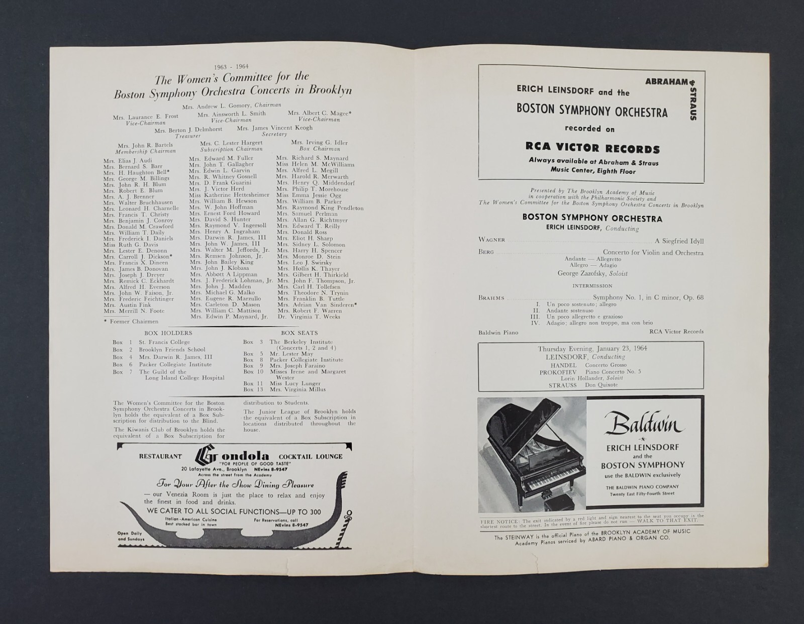 1963 Brooklyn NY Academy Music Boston Symphony Orchestra Vintage Program Lot
