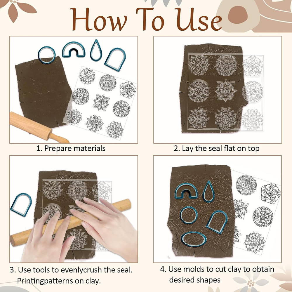 Bohemian round Pattern Polymer Clay Texture Sheets Mandala Pattern Silicone Text