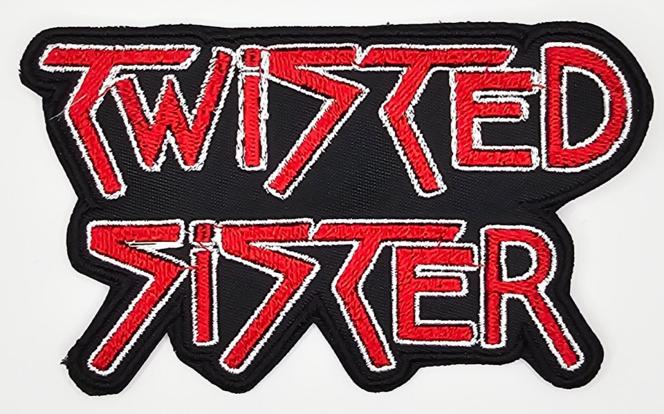 TWISTED SISTER RED AND WHITE LOGO SHAPED BORDER EMBROIDERED PATCH