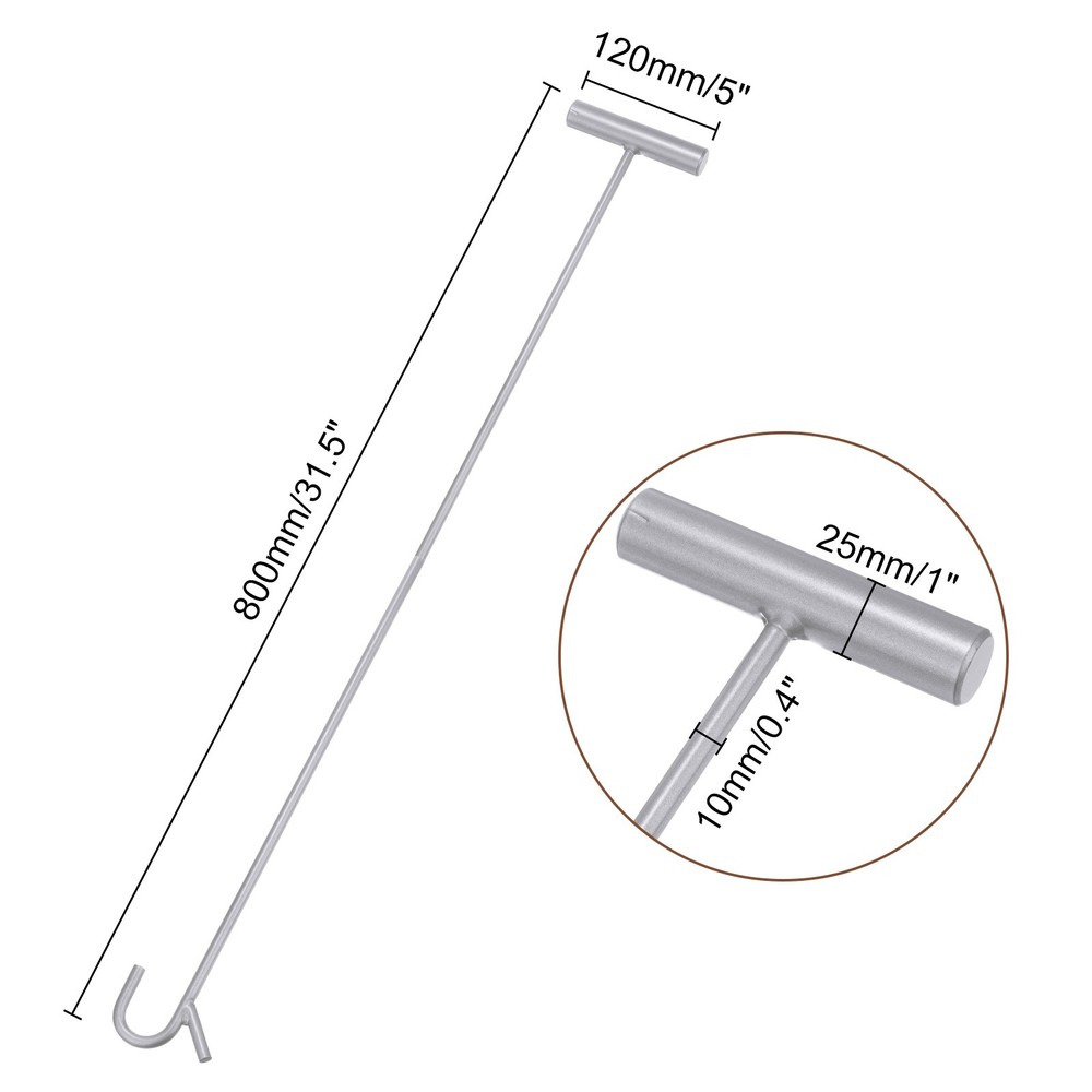 Wheel Pin Puller Hook 31.5" A3 Steel for Pulling Manhole Covers, Silver
