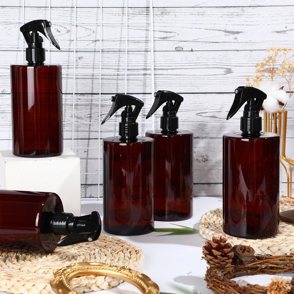 Hsei 20 Pcs 16 oz Amber Spray Bottles Empty Refillable Plastic with...