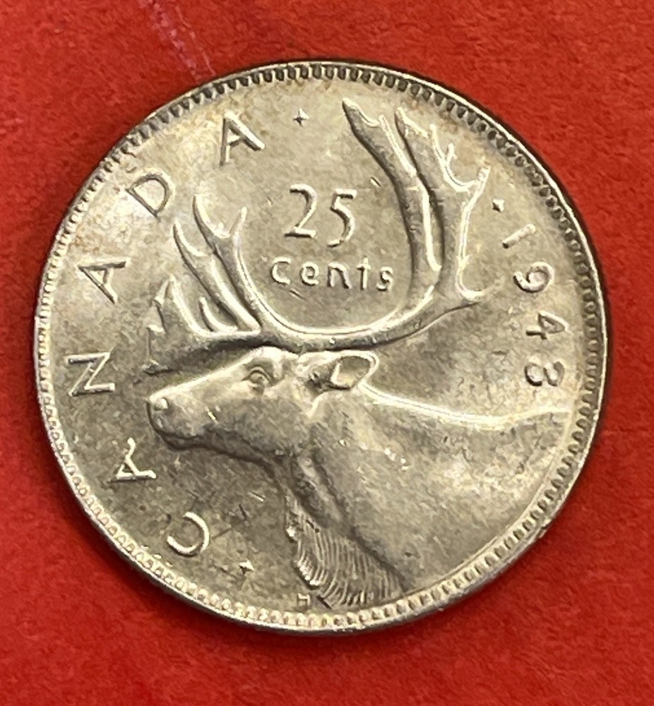 1943 Canada Silver 25 Cents, Choice to Gem Uncirculated.