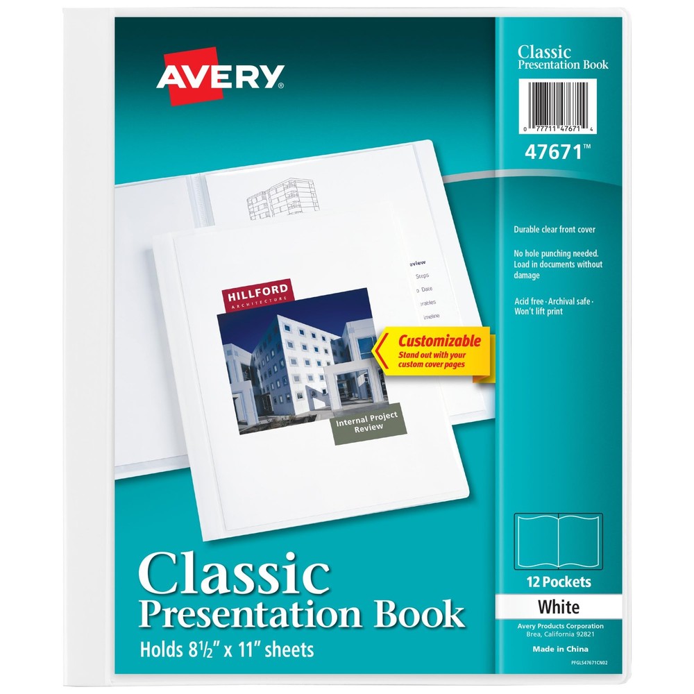 Avery Classic Presentation Book, Clear Front Window for Title Page, 12