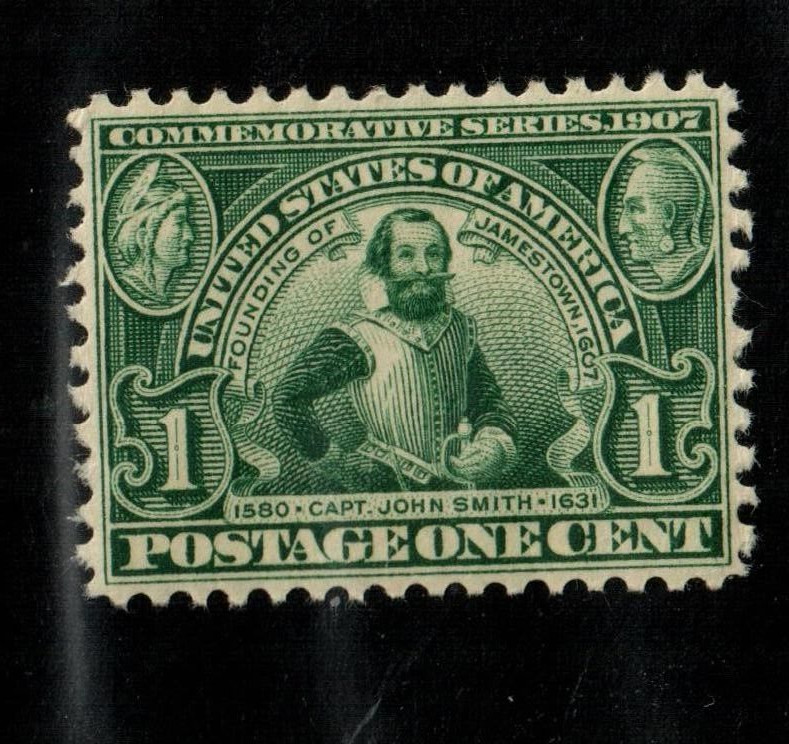 Scott 328 1¢ Captain John Smith  Mint Hinged