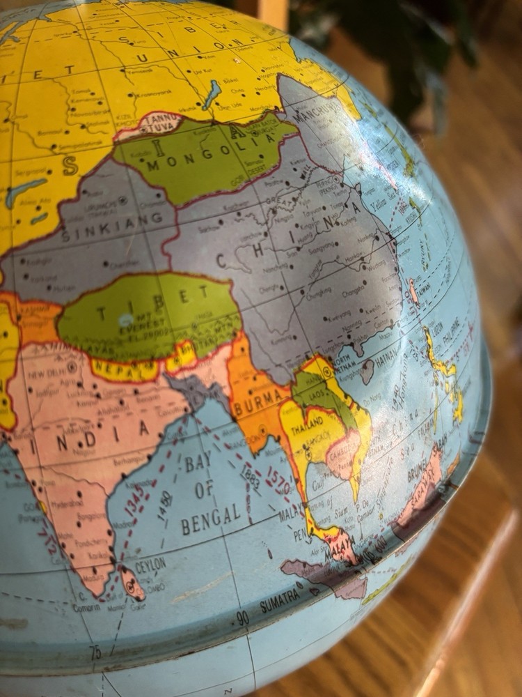 vintage the blue planet tin globe