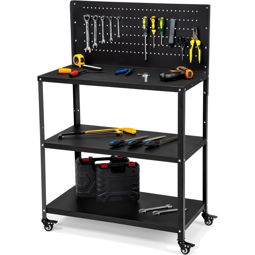 Efficient 50.4" Metal Tool Storage Workbench with Movable Locking Wheels