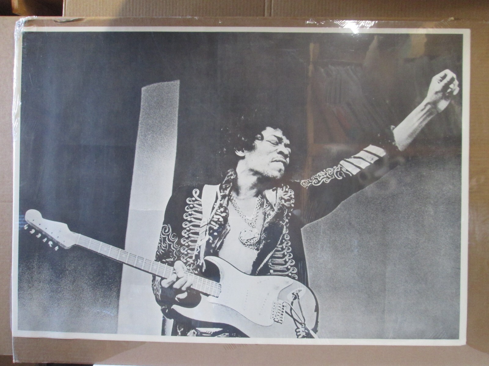 Jimi Hendrix Guitar Rock n' Roll 1970s Vintage Poster black and white Inv#G7699