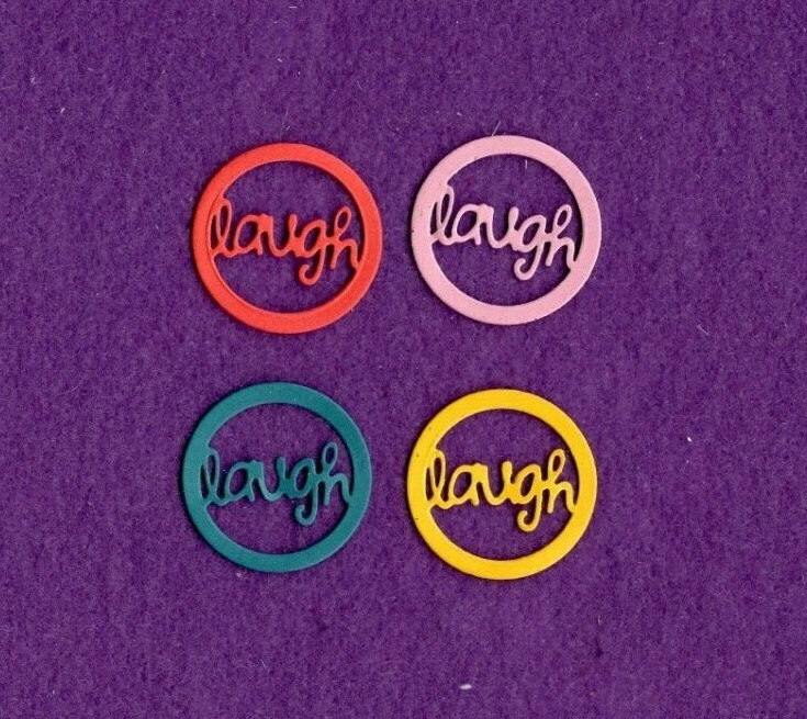 Circle LAUGH die cuts scrapbook cards