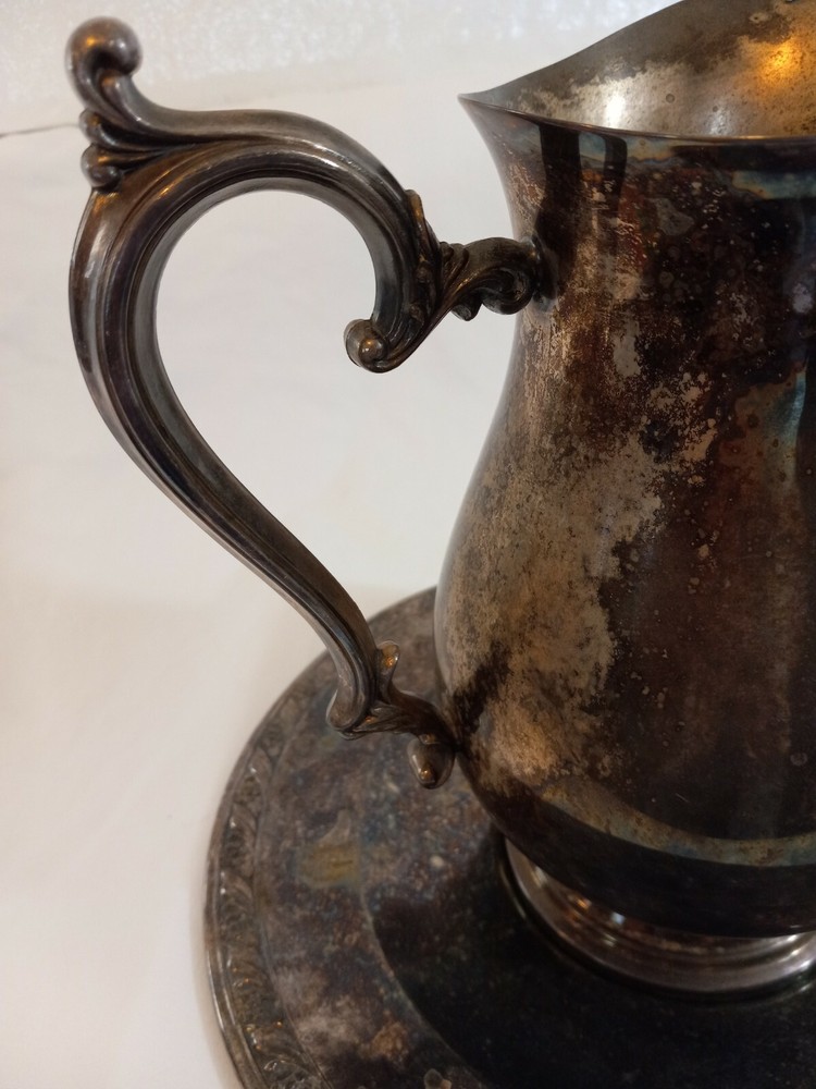 Vintage Silverplate Water Pitcher With Matching Plate
