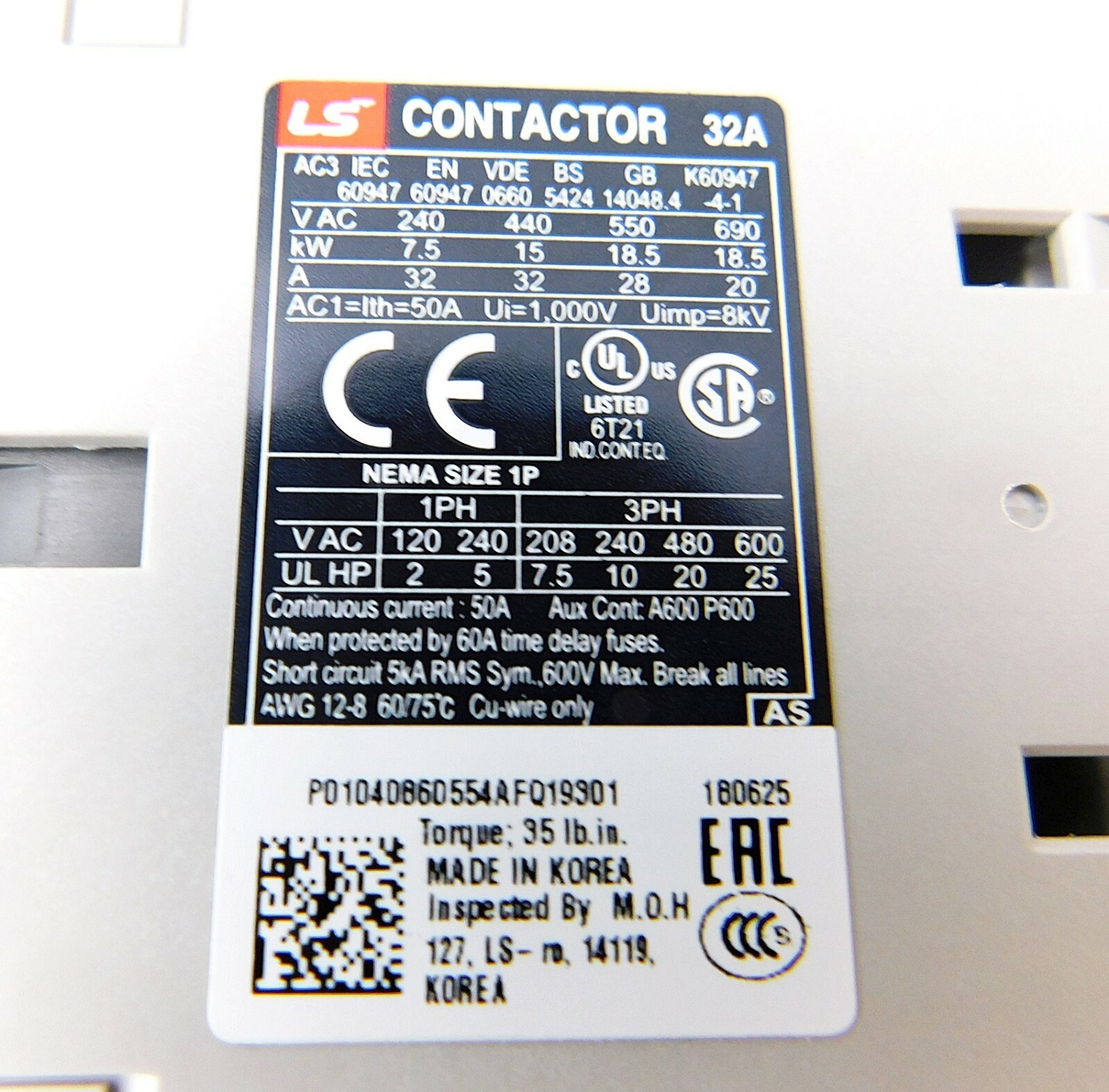 Motor Starter LSis 10 HP @ 230V 22-32 Amp Overload 120 Volt Coil Nema Size 1P