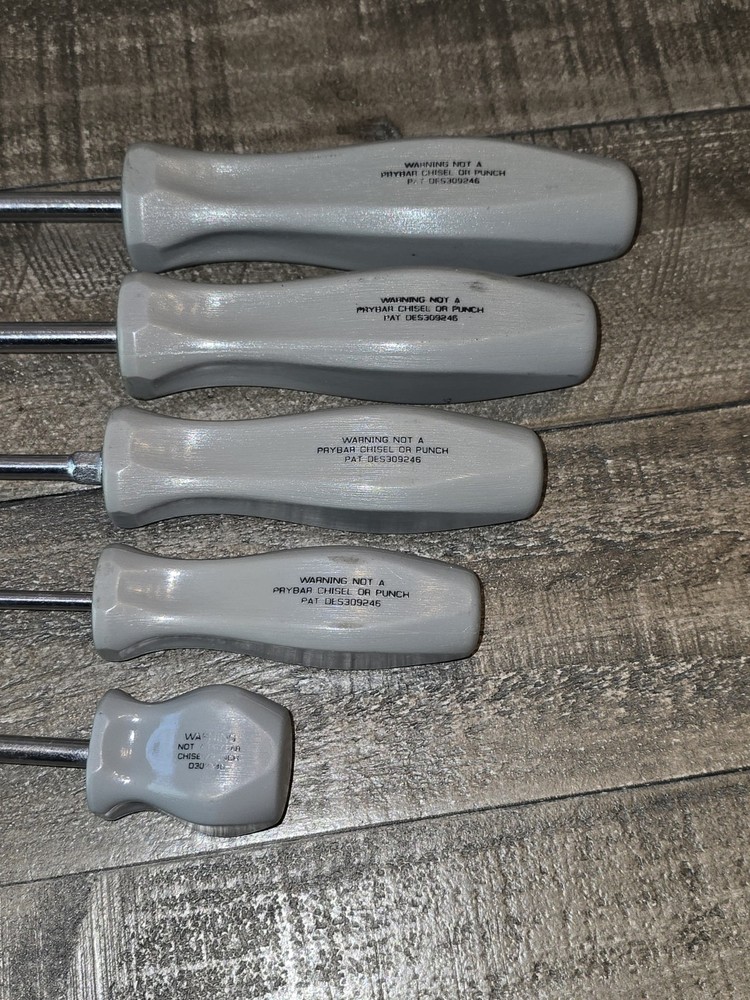 Snap On Tools 5 Pc Pozidriv Philips Grey Hard Handled Screwdriver Set !! Nice !