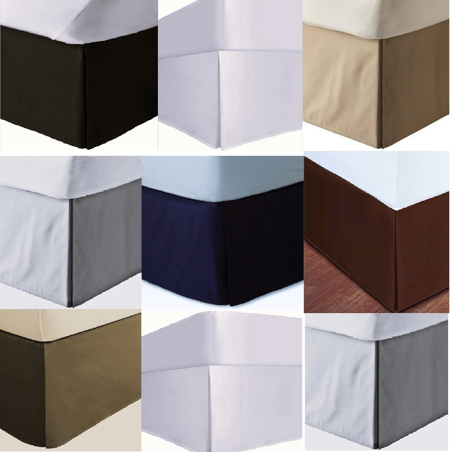 3 Sided Wrap Around Tailored Bed Skirt, 600 TC Solid Cotton || Drop 5" -  8" in.