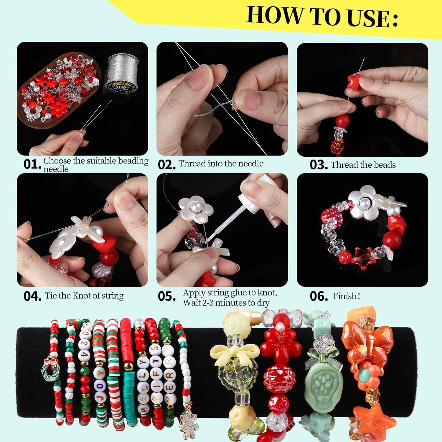 Elastic String Kit 1mm & 0.8mm – with Glue & Needles for Jewelry & Bracelets