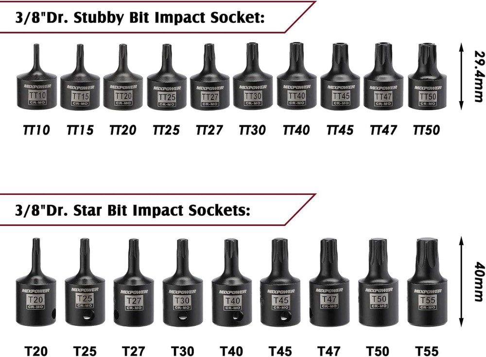 MIXPOWER 3/8" Drive Master Hex Bit Impact Socket Set, Black