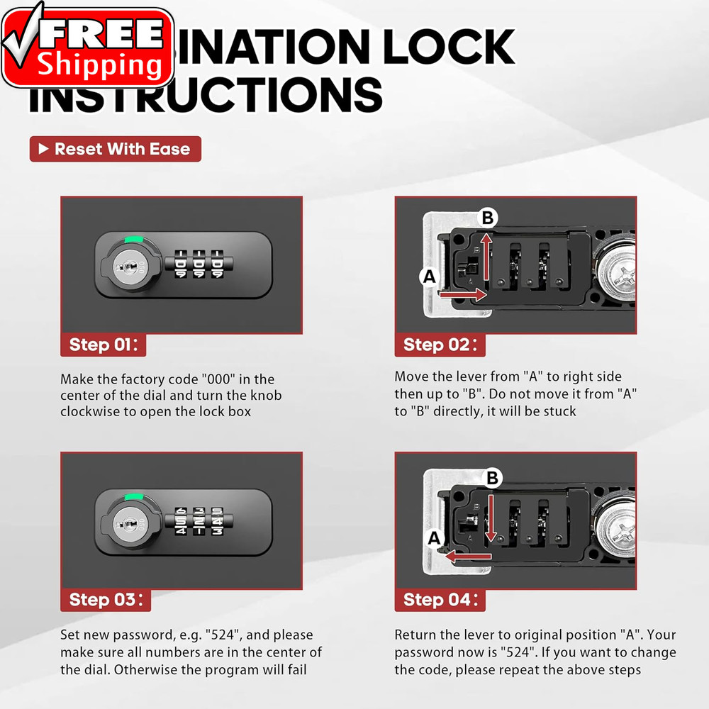 Fireproof Lock Box with Key and Combination Lock, Fire Safe Document Box, Portab