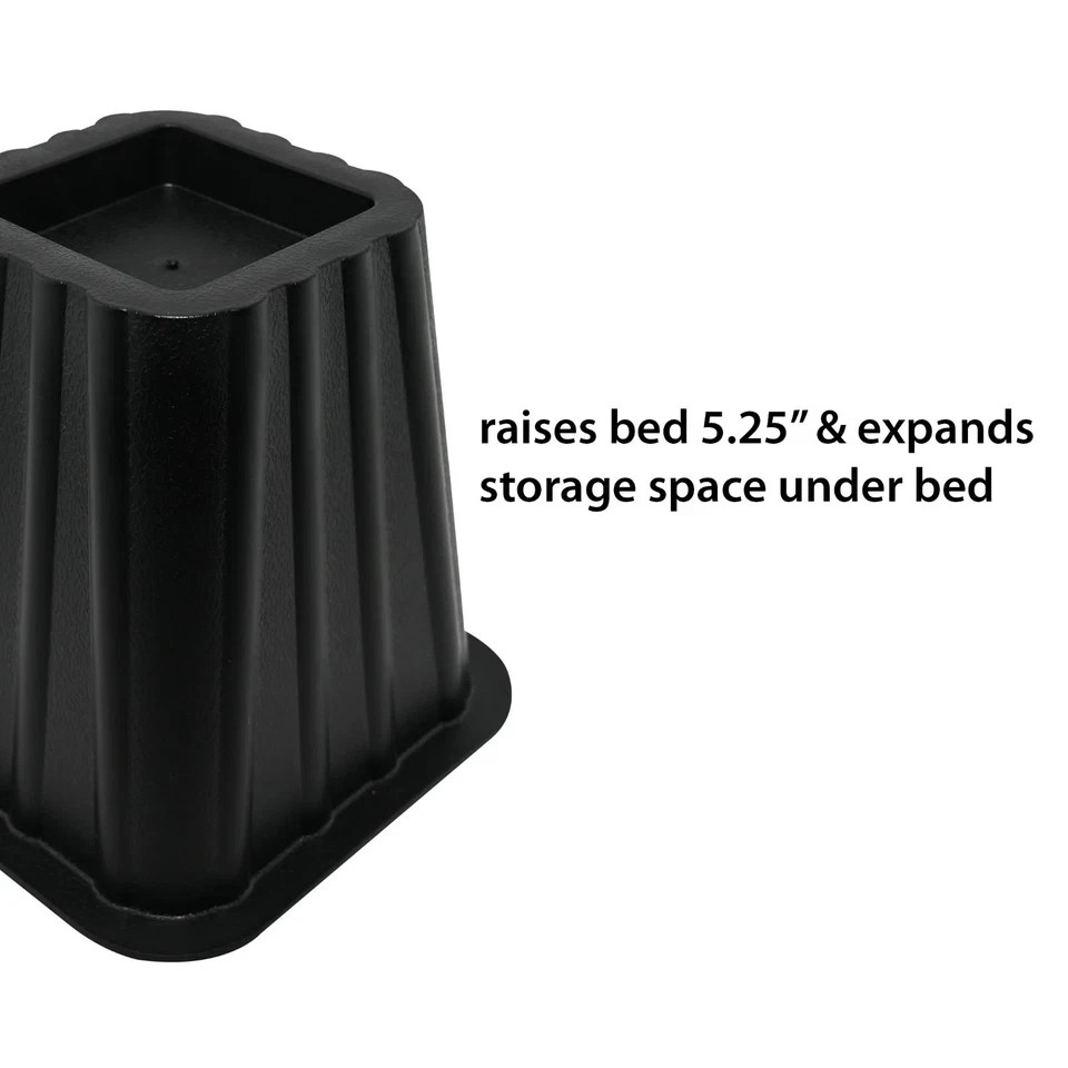 Mainstays Black Plastic Bed Risers, 4-Pack, Raises Bed for Storage