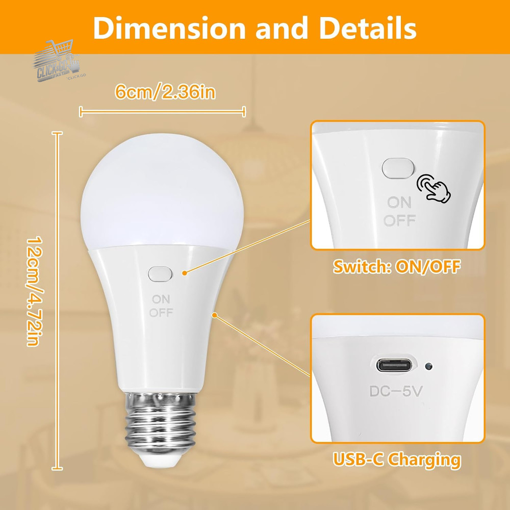 4 Pack LED Bulbs E27 Rechargeable Battery Emergency Dimmable Remote Control
