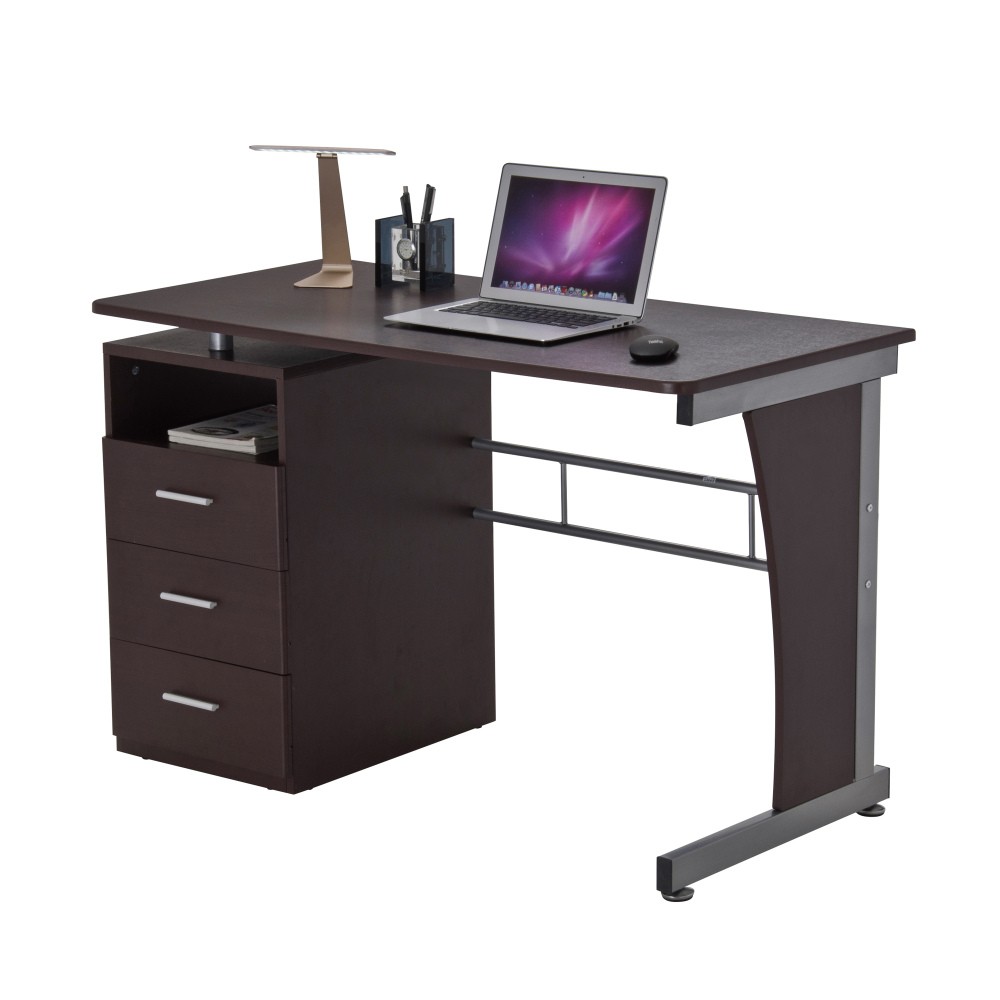 Computer Desk w/ 3 Drawers - Elevated Desktop - Moisture-Resistant MDF Top