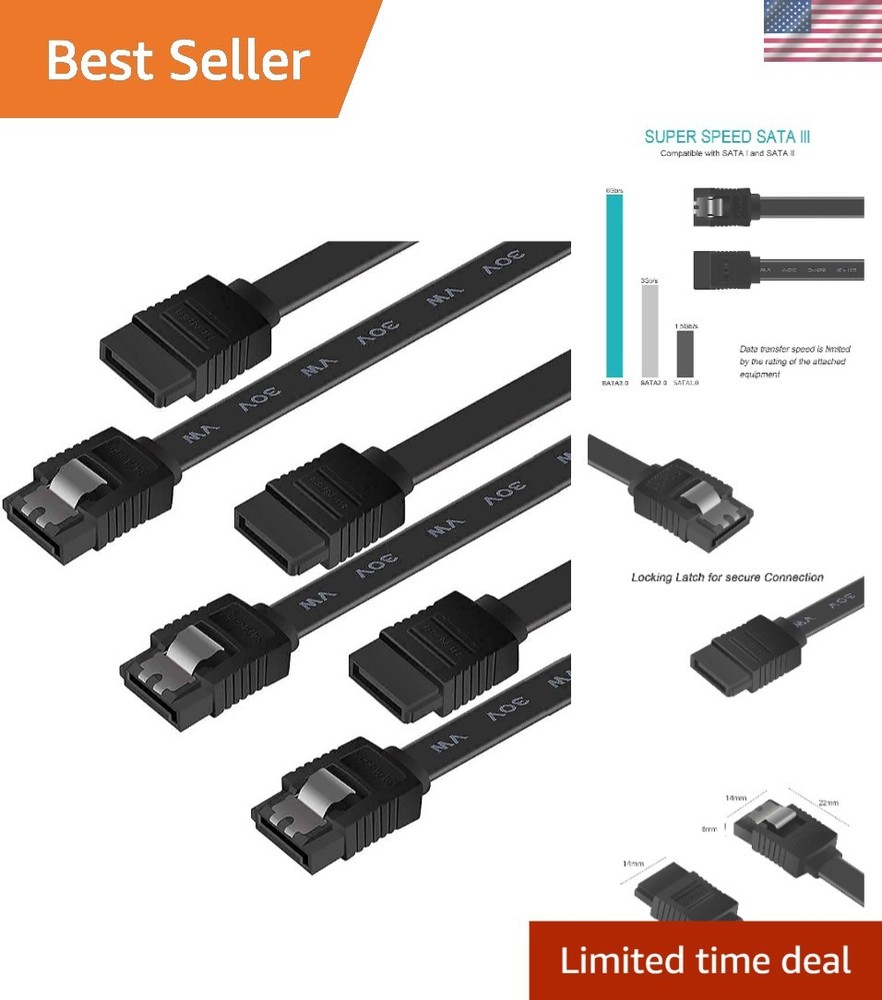 3 Pack SATA III Cable for Fast Data Transfer - 18 Inch Compatible with Drives