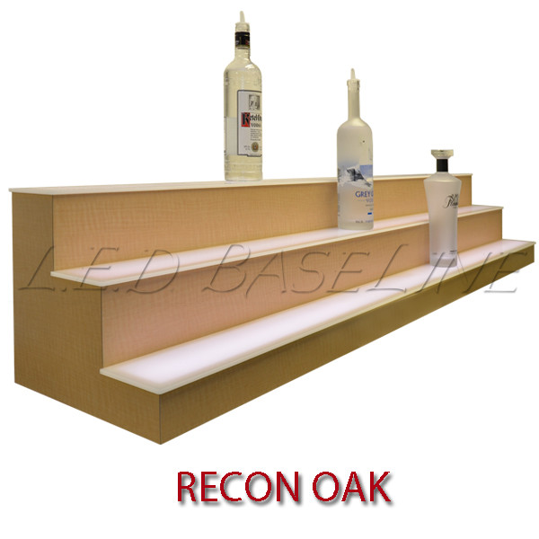 48" 3 Tier LED Lighted  Liquor Display Shelf - Oak Finish