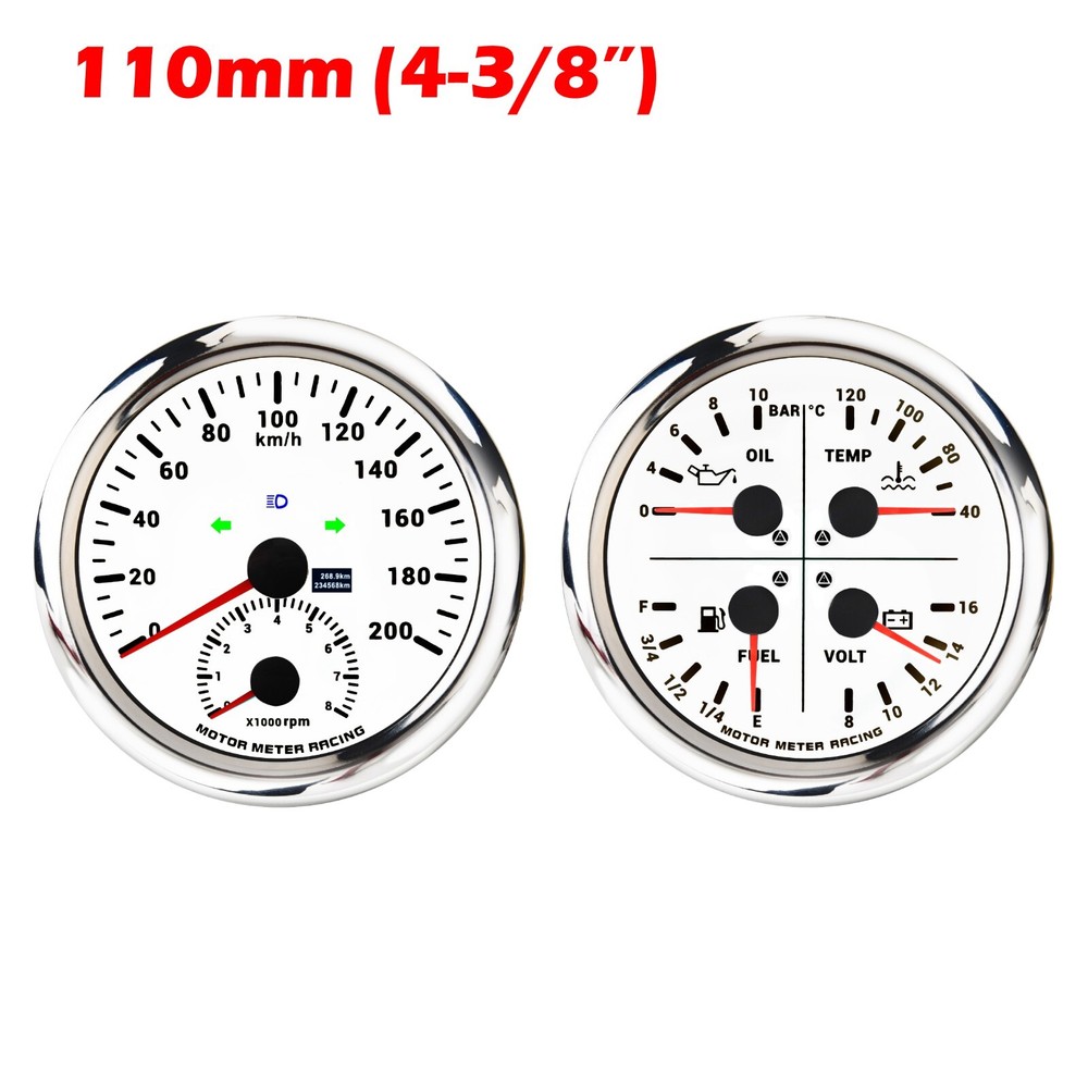 W PRO 110mm 2 Gauge Set GPS Speedometer Tachometer 200 KMH 4 IN 1 Multi-Function