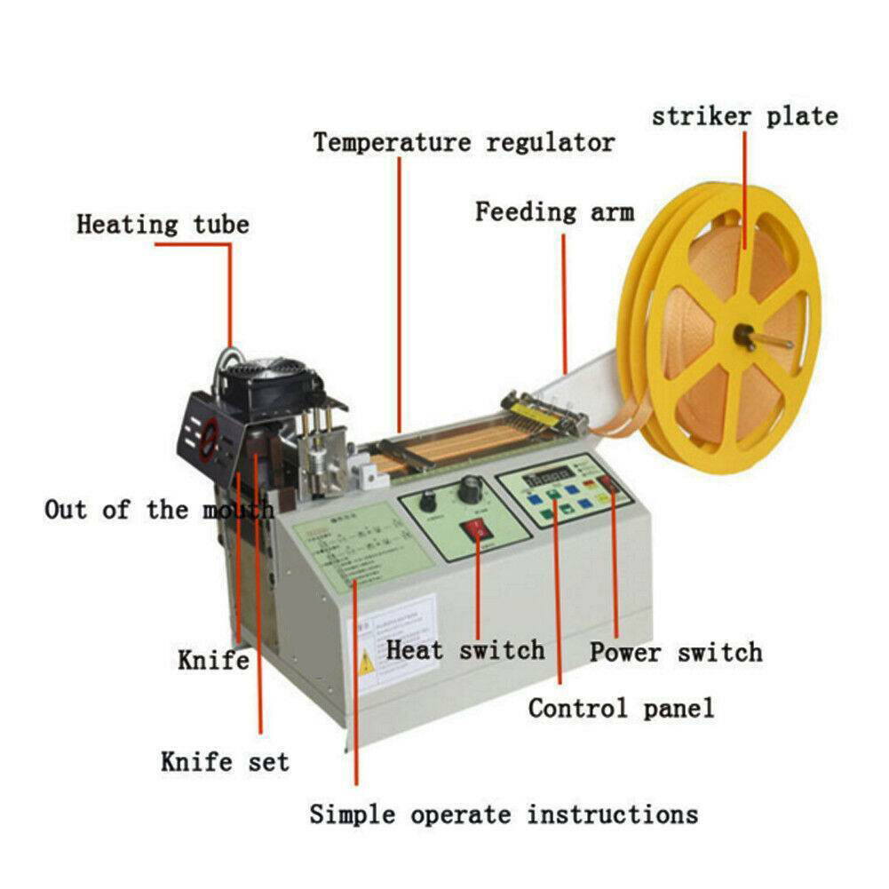 Hot&Cold Textile Ribbon Cutter 100 mm Automatic Heat Shrink Tube Cutting Machine
