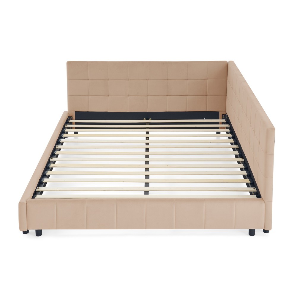 Queen Size Upholstered Tufted Bed Frame, Sofa Bed Frame with Comfortable Backr