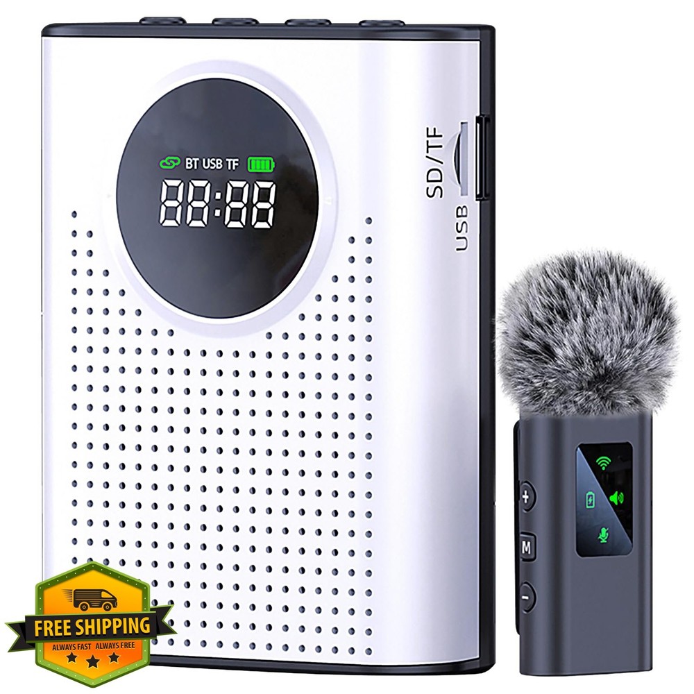 ZERFUN S67 Wireless Voice Amplifier Mini Lapel Mic PA System White