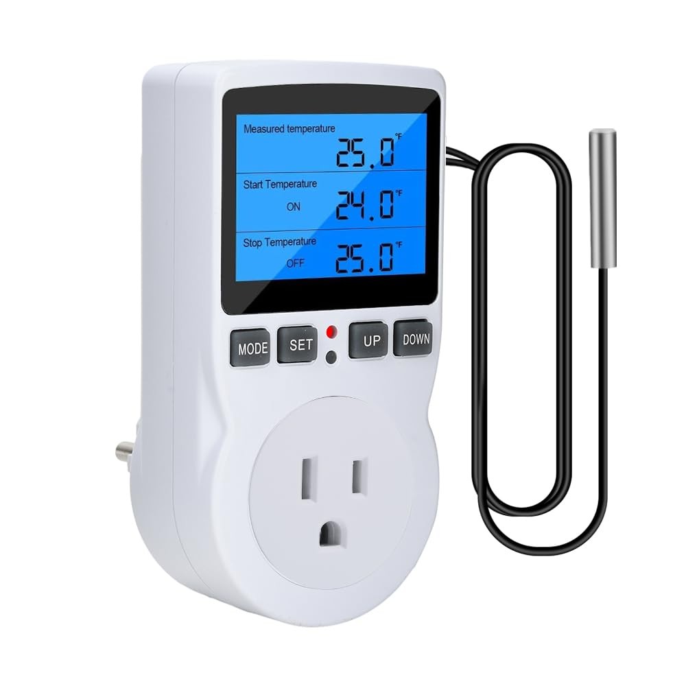 Digital Temperature Controller Outlet, 120V 15A Thermostat Socket with Heatin...