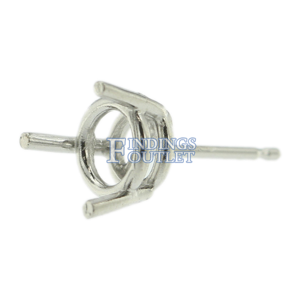 14k White Gold Round Wire Basket Stud Earring Mounting Setting Push Back Post