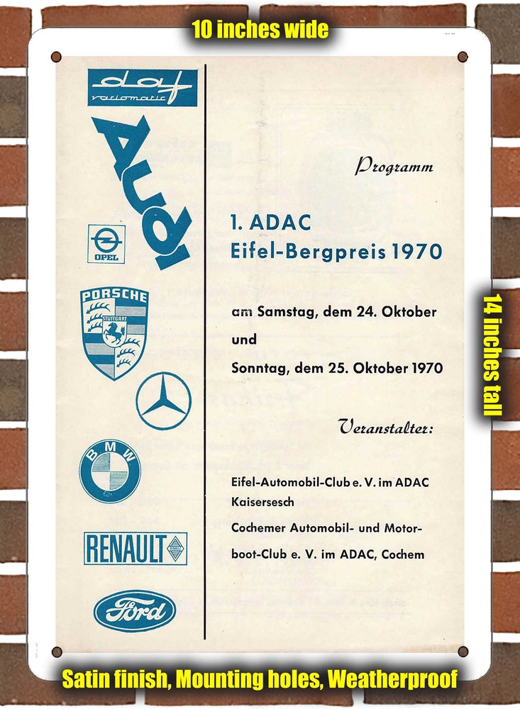 Metal Sign - 1970 Eifel Hill Climb Racing Program - 10x14 inches