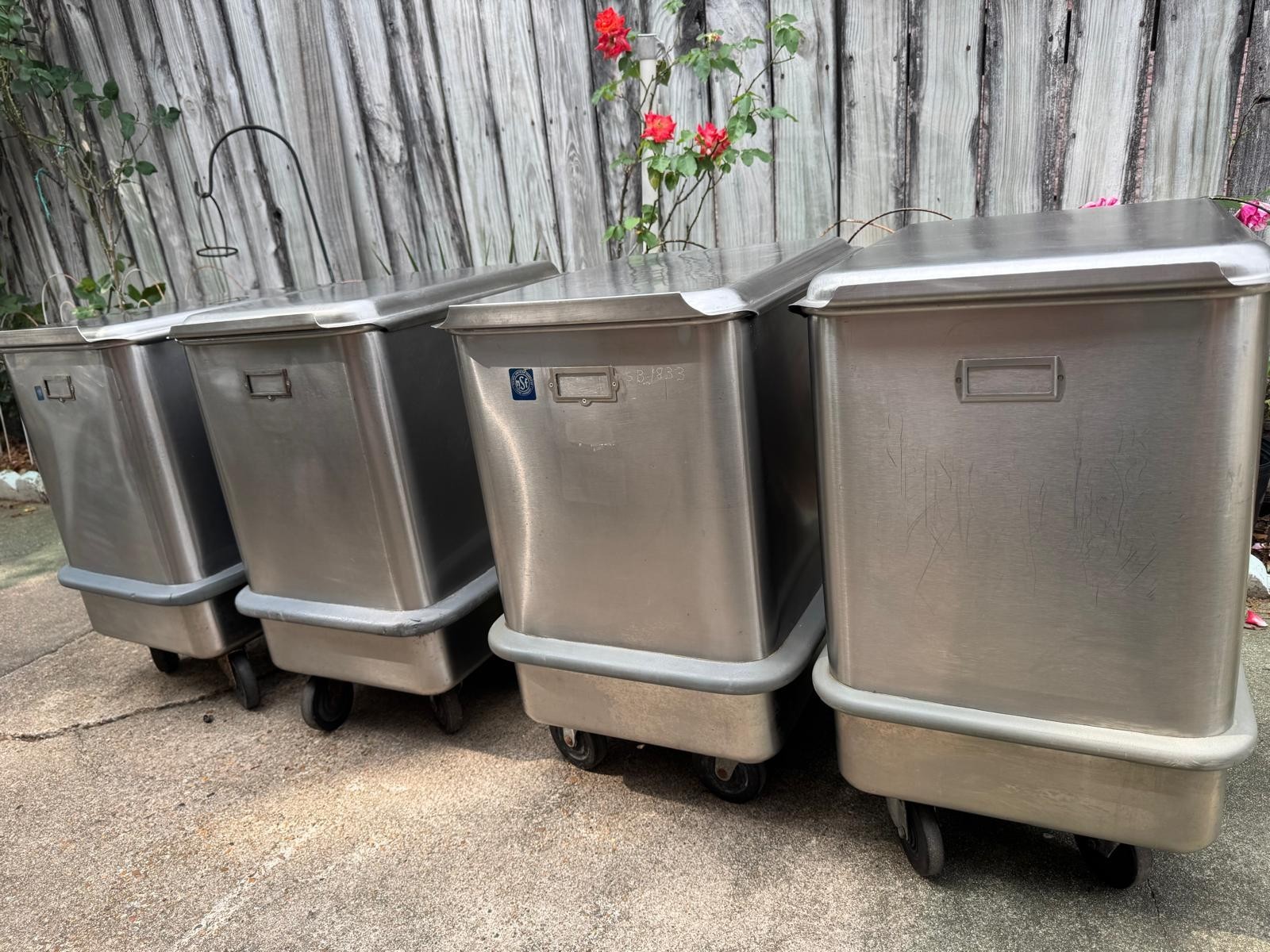 (2) SECO stainless steel ingredient bins on casters