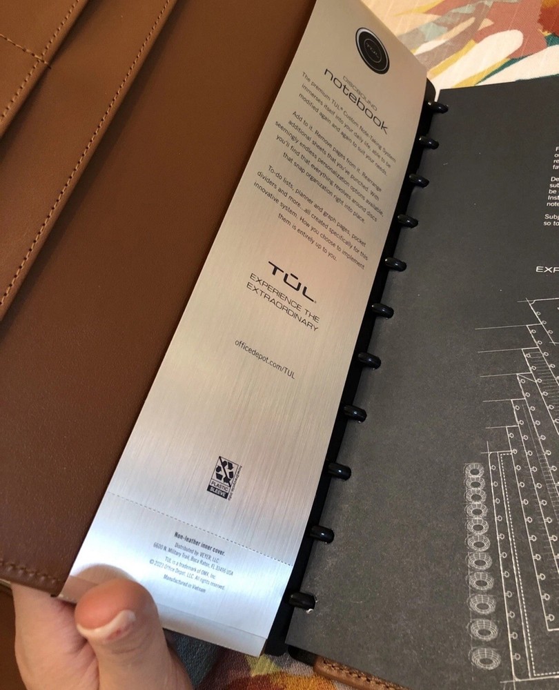 TUL Custom Note-Taking System Discbound Leather Notebook, Letter Size, Brown