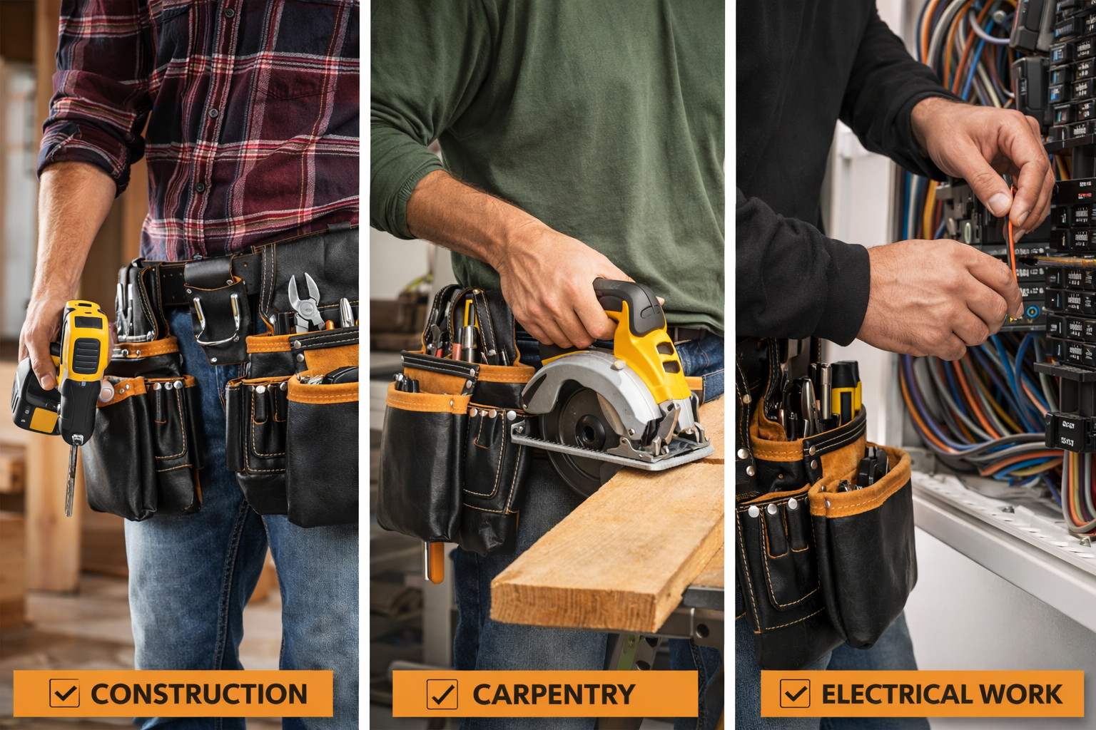 Full Grain Leather tool belts for men, Heavy-duty Carpenter Tool Rig organizer